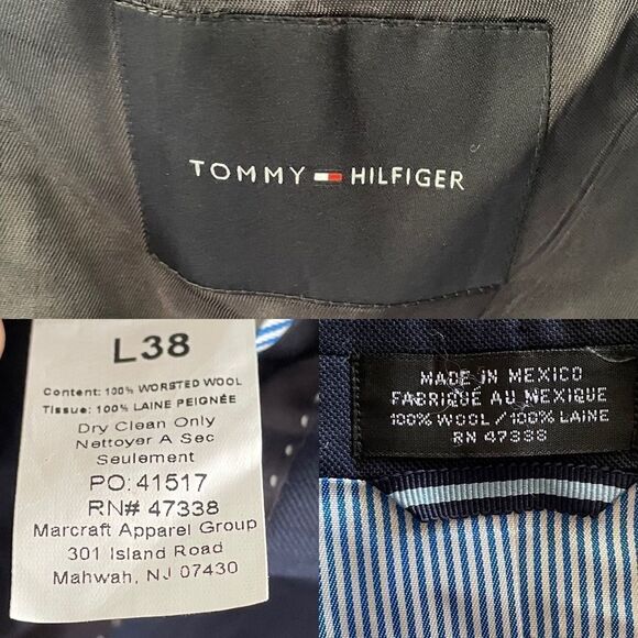 TOMMY HILFIGER wool button front blazer jacket sport coat Navy Blue 38L - Picture 10 of 10